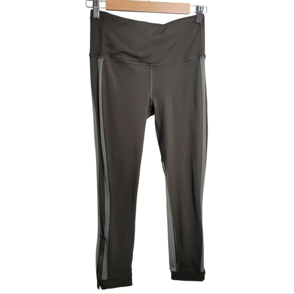 Lululemon Zip The Line Crop Leggings in Dark Olive / Grey Sage